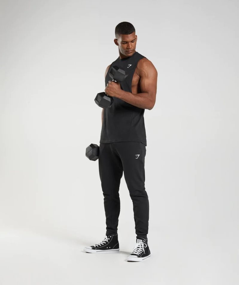 Men's Gymshark React Drop Arm Tanks Black | CA 7038DN